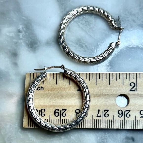 Vintage Designer Hoop Earrings Solid 925 Sterling Silver Large Hoops Etched - Picture 3 of 12